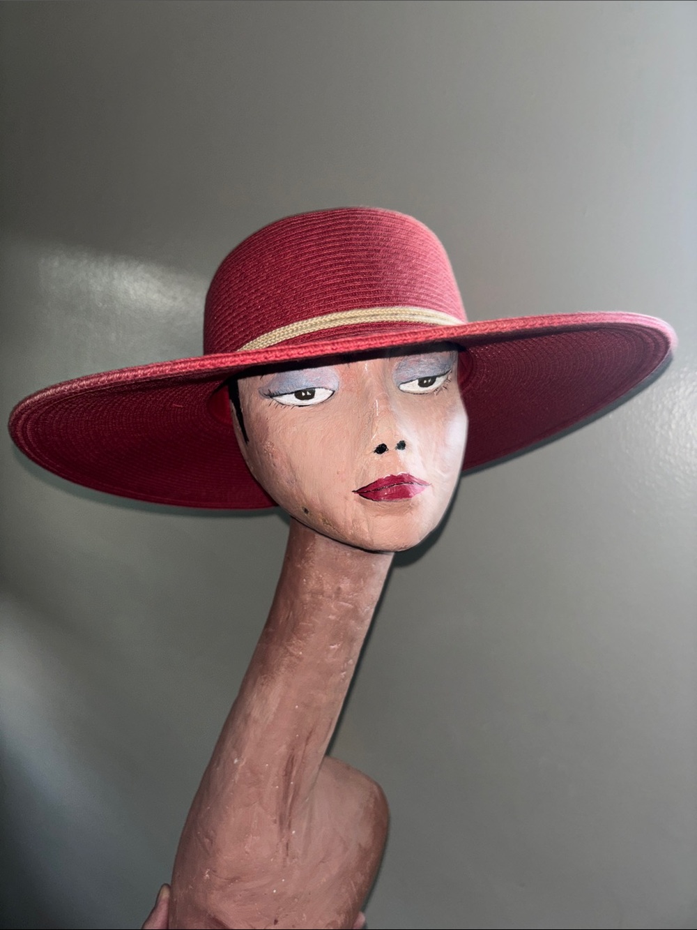 Caribbean Joe Wide-Brim Sun Hat in Red with Cream Band